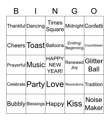 New Year's Vocabulary Bingo Card