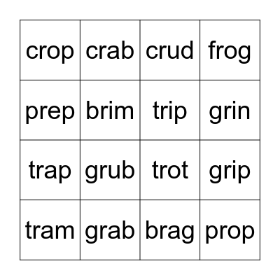 Skill 3.3 Initial R Blends Bingo Card