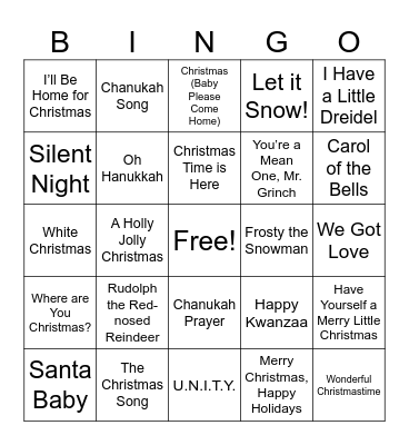 Holiday BINGO Card