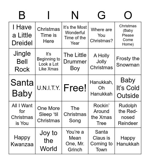 Holiday BINGO Card