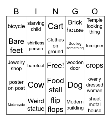 India Bingo Card