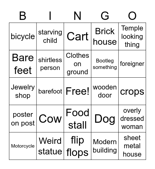 India Bingo Card