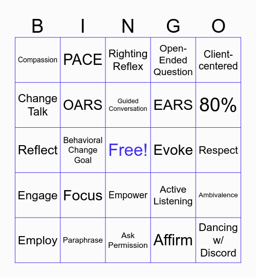 Motivational Interviewing BINGO Card