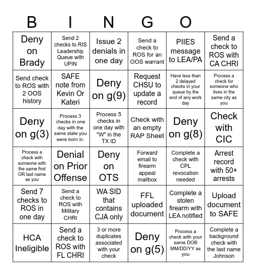RIS BINGO Card