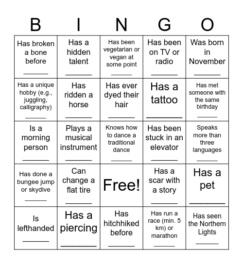 MW Bingo Card
