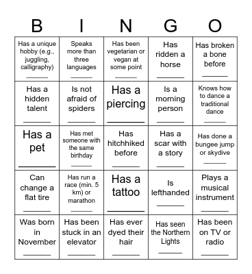 MW Bingo Card
