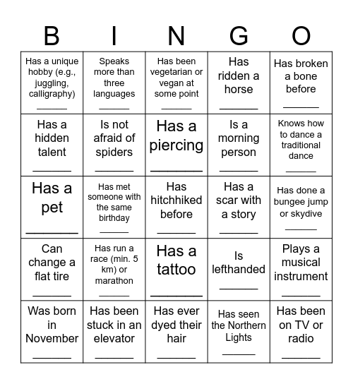 MW Bingo Card