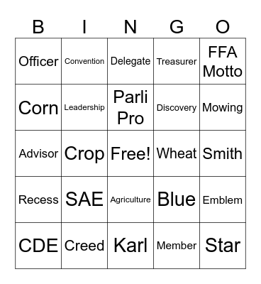 FFA and Ag Terms Bingo Card