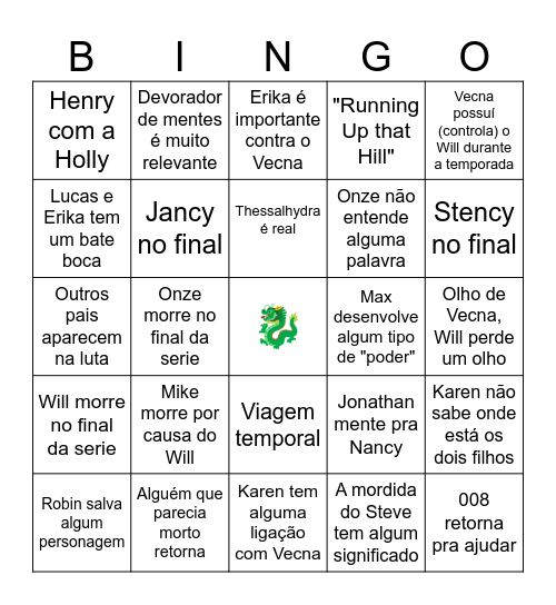 STRANGER THINGS 5 Bingo Card