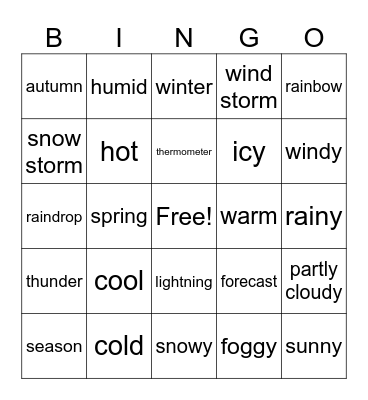 Weather Bingo Card