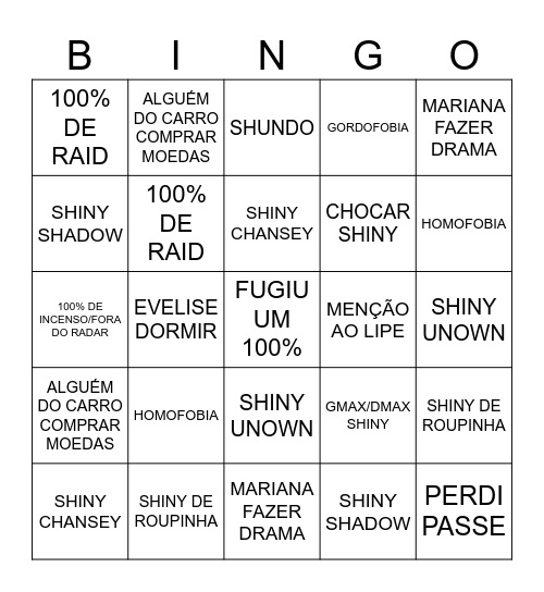 WILD AREA Bingo Card