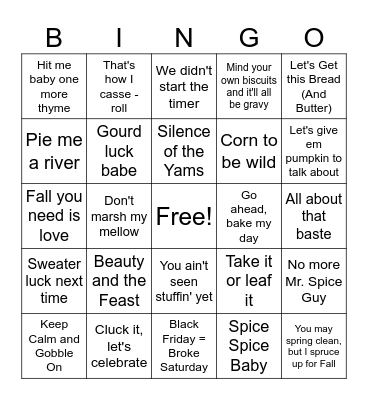 Thanksgiving Bingo Card