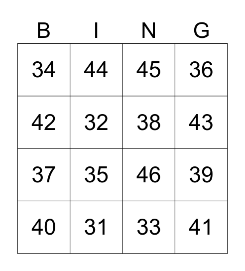 30-50 Bingo Card