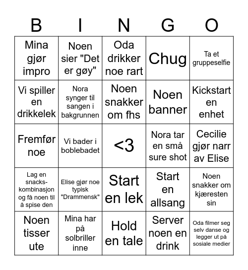 Elise's HYTTE Bingo Card