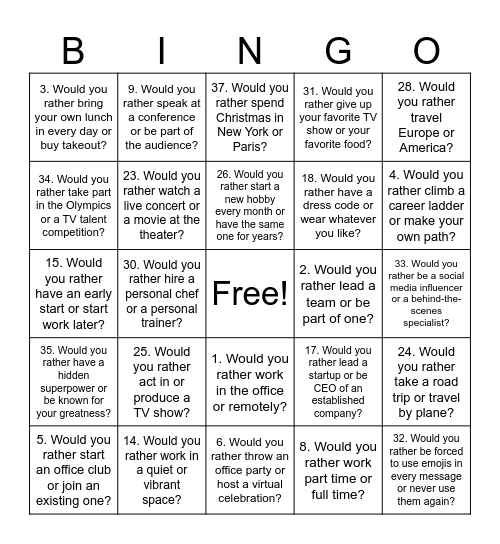 Untitled Bingo Card