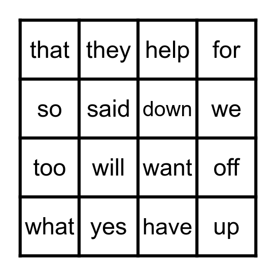 Sight Word Bingo #3 Bingo Card