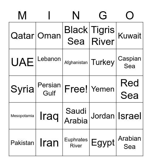 Mesopotamia Mingo Bingo Card