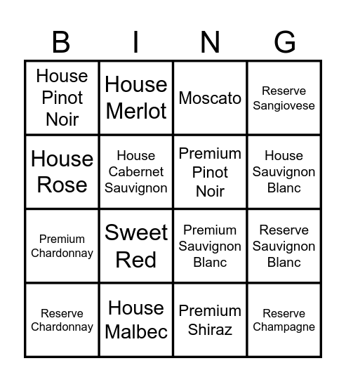 Wine Bing Bingo Card
