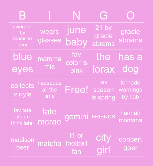 Jessy’s Bingo Card