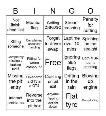 Nordschleife 24h bingo Card