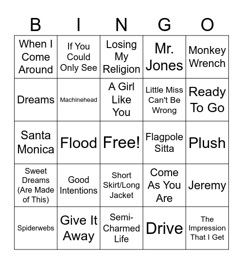 D5 - 90s Alternative/Grunge Bingo Card