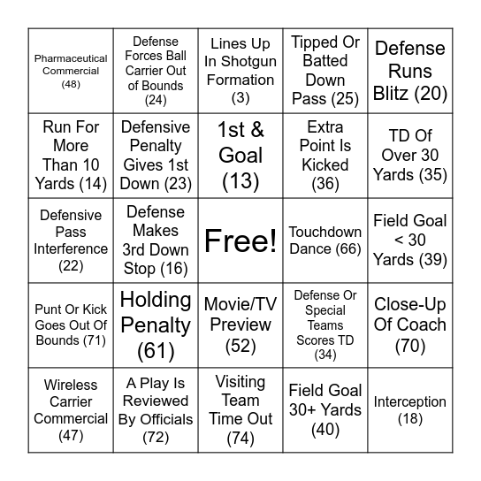 Football Frenzy Bingo Card