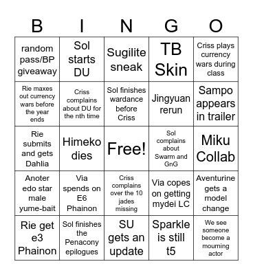 HSR BINGO Card