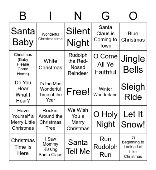 Christmas Music Bingo Card