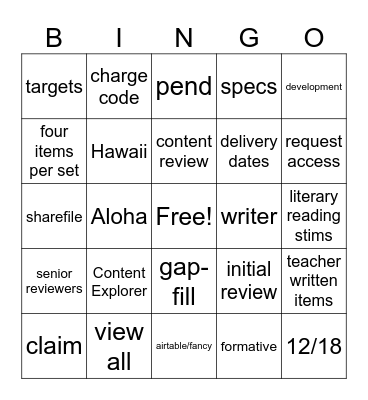 Hawaii Kick Off Bingo Card