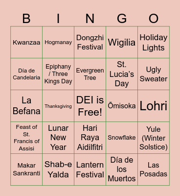 Holiday BINGO Card
