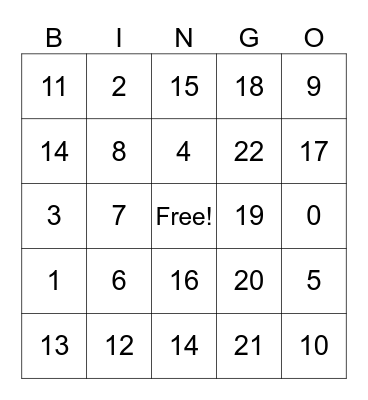 Family Math Bingo Card