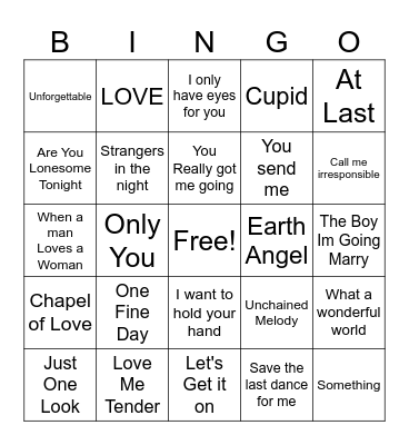 Timeless Love Songs Bingo Card