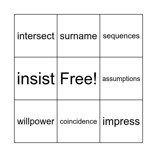 Save Me A Seat - Vocab Bingo Card