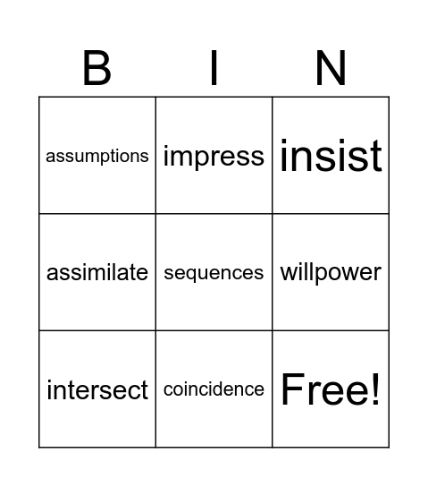 Save Me A Seat Vocab Bingo Card