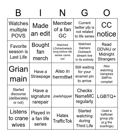 Traffictwt Bingo Card