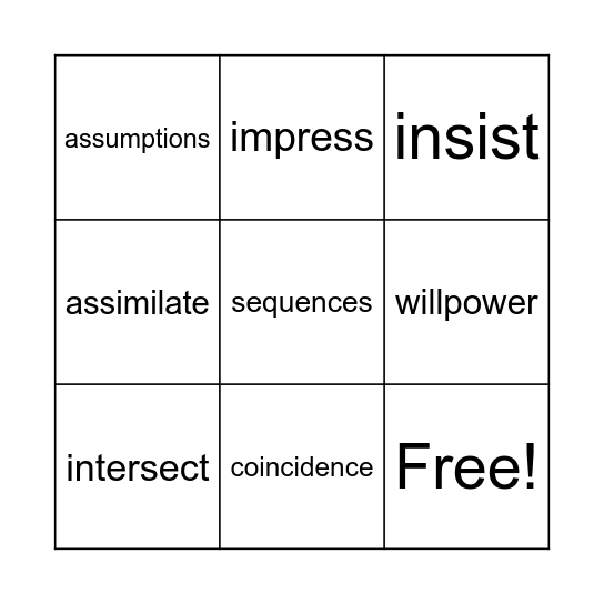 Save Me a Seat Vocab Bingo Card