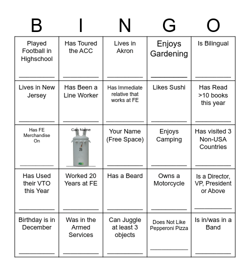 Co-worker Bingo (One Space per person) Bingo Card