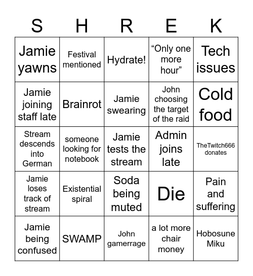 Sufferwatch and Gamble Bingo Card