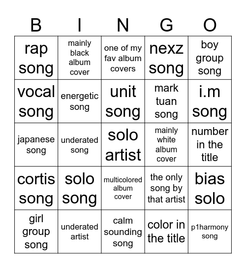 j / k pop playlist 2.0 Bingo Card