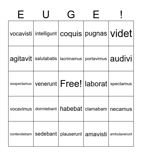 Verb Tenses Bingo Card
