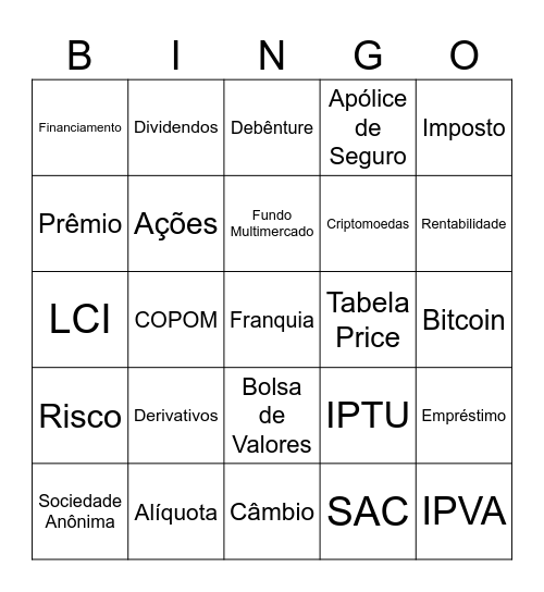 Educação Financeira Bingo Card
