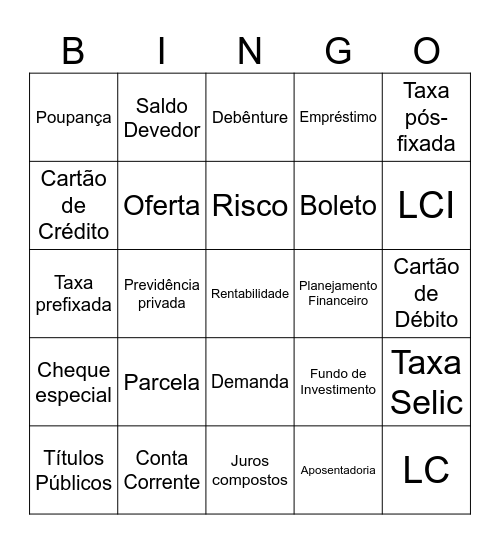 Educação Financeira Bingo Card
