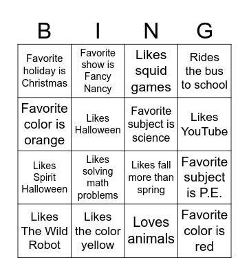 Find someone who bingo Card
