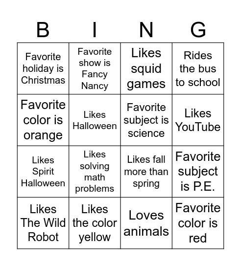 Find someone who bingo Card