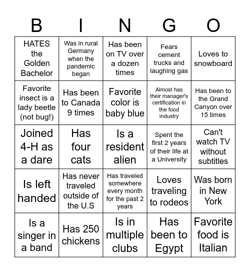 AMBASSADOR BINGO Card