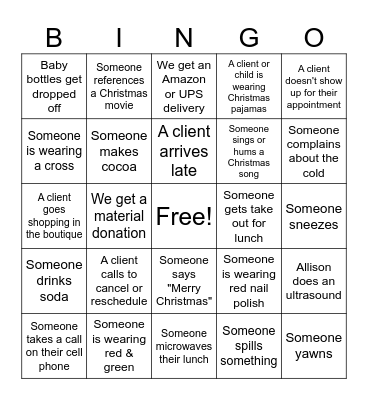 PMI Christmas Bingo Card