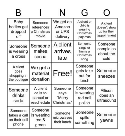 PMI Christmas Bingo Card