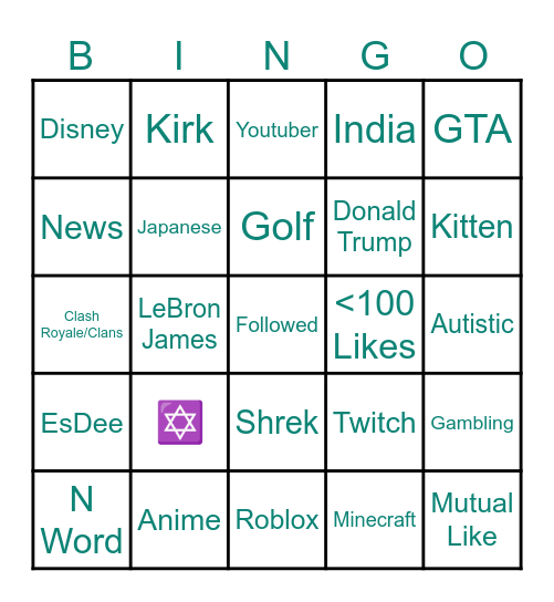 Instagram Reels Bingo #001 Bingo Card