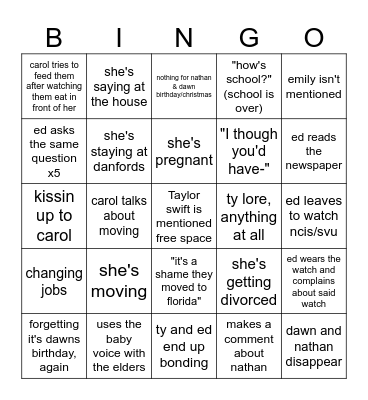 Meghan Visits Bingo Card