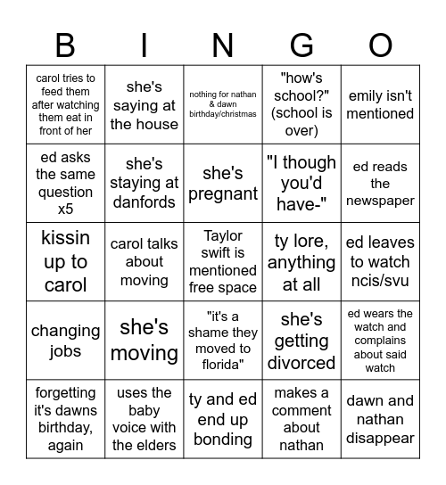 Meghan Visits Bingo Card